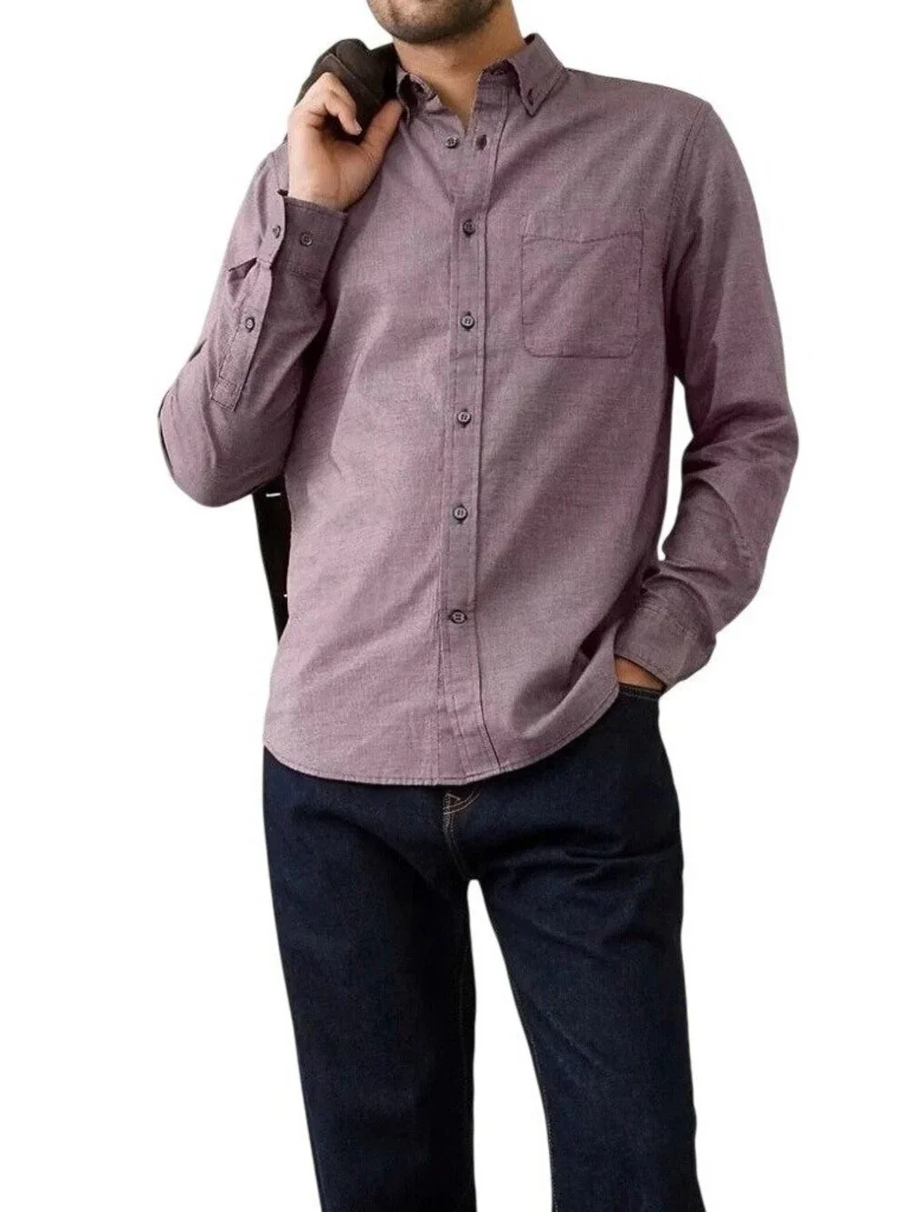 Banana Republic Men's M Stretch Button-Up Shirt Textured Mauve B1341